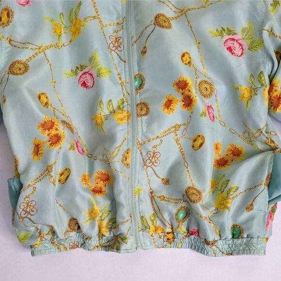 Vtg 90s Avon Style Floral Chain Print Silk Track Jacket Windbreaker Pastel Retro - Picture 10 of 14